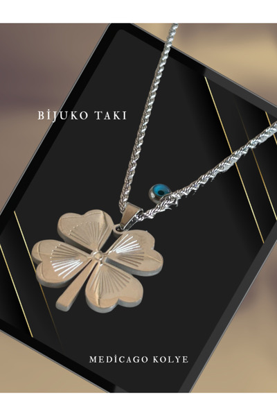 Butik قلادة البرسيم رباعية الأوراق للحظ، مع سلسلة حلزونية مزينة بخرز العين ال...