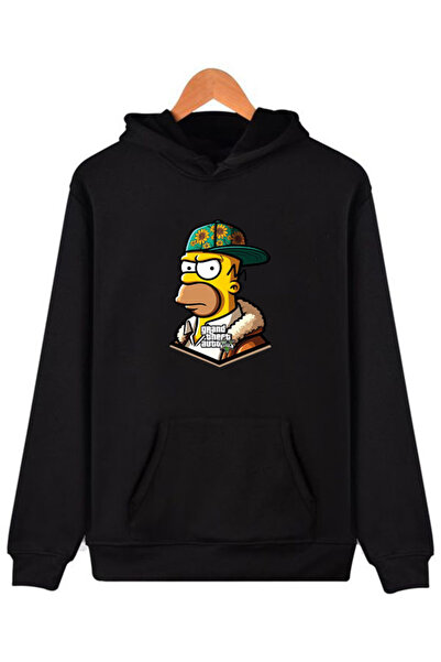 COMVİCHO سويت شيرت أسود بقلنسوة مطبوع عليه هومر