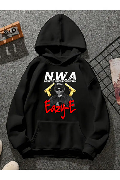COMVİCHO Eazy V5 Printed Hooded Black Sweatshirt