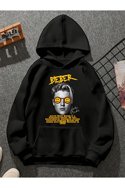 COMVİCHO سترة جوستين v1 ذات القلنسوة المطبوعة باللون الأسود