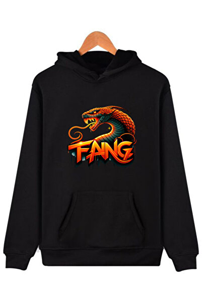 COMVİCHO Fang Printed Hooded Black Sweatshirt