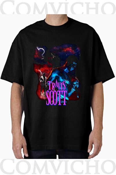 COMVİCHO تي شيرت مطبوع بتصميم ترافيس سكوت v4 للجنسين