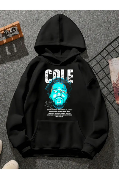 COMVİCHO سويت شيرت أسود بقلنسوة مطبوعة من cole v1