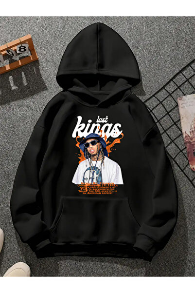COMVİCHO Last Kings V1 Printed Hooded Black Sweatshirt