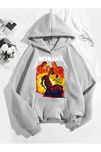 COMVİCHO سويت شيرت ميتاليكا v4 مطبوع باللون الرمادي