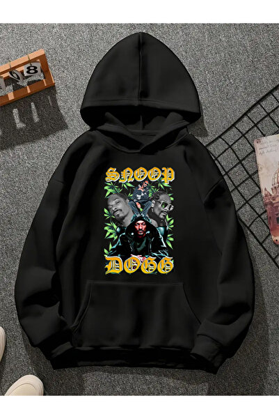 COMVİCHO Snoop Dogg V9 Printed Hooded Black Sweatshirt