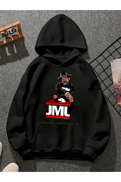 COMVİCHO سويت شيرت أسود بقلنسوة مطبوعة من jml v1