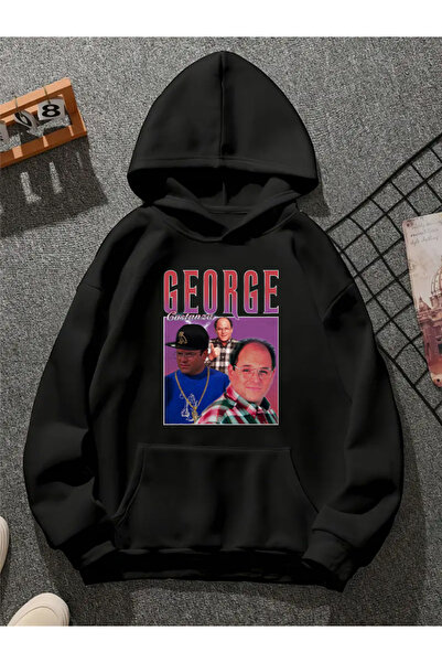 COMVİCHO George V1 Printed Hooded Black Sweatshirt