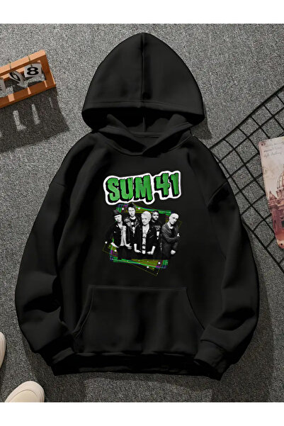 COMVİCHO سويت شيرت أسود بقلنسوة مطبوعة من sum 41 v1