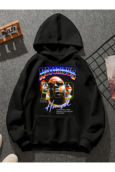 COMVİCHO Biggie V16 Printed Hooded Black Sweatshirt