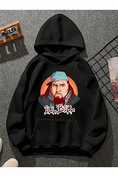 COMVİCHO Ill Bıll V1 Printed Hooded Black Sweatshirt