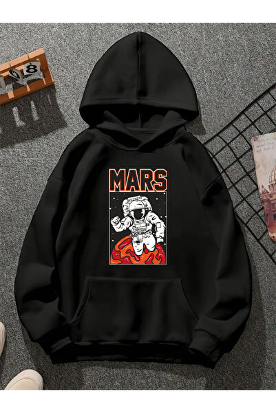 COMVİCHO سويت شيرت أسود بقلنسوة مطبوعة من mars28