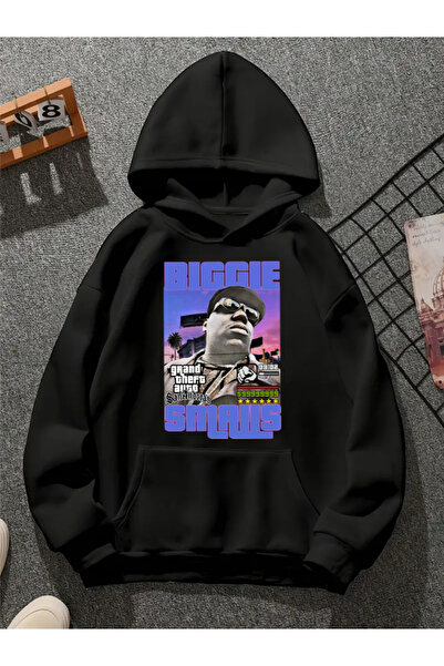 COMVİCHO Biggie V12 Printed Hooded Black Sweatshirt
