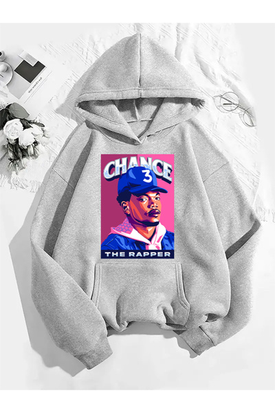 COMVİCHO سويت شيرت رمادي بقلنسوة مطبوعة من تشانس