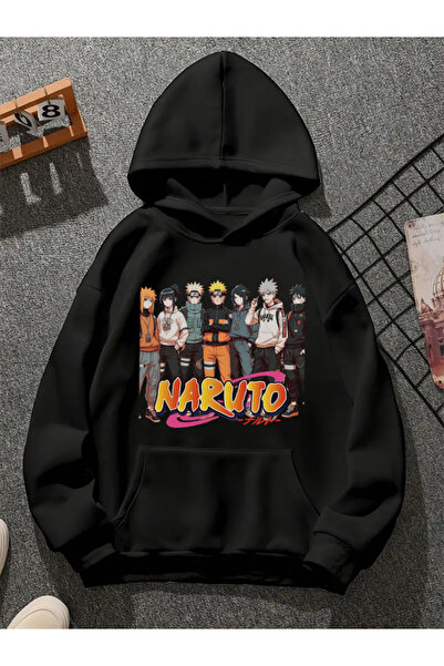 COMVİCHO سويت شيرت أسود بقلنسوة مطبوعة من naruto06gp