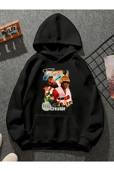 COMVİCHO سترة تايلر كرياتور v5 ذات القلنسوة المطبوعة باللون الأسود