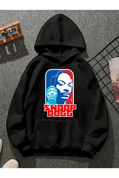 COMVİCHO سويت شيرت أسود بقلنسوة مطبوعة من snoop dogg v4