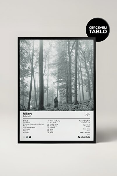 House Gorgeous Taylor Swift Folklore Albüm Tasarımlı Spotify Poster Tablo