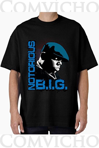 COMVİCHO تي شيرت كبير الحجم مطبوع بتصميم Biggie v7 للجنسين
