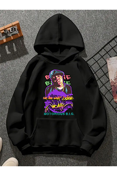 COMVİCHO سويت شيرت أسود بقلنسوة مطبوعة من biggie v9