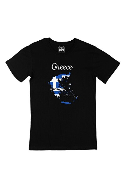 Cix تي شيرت أسود عليه خريطة اليونان وعلمها