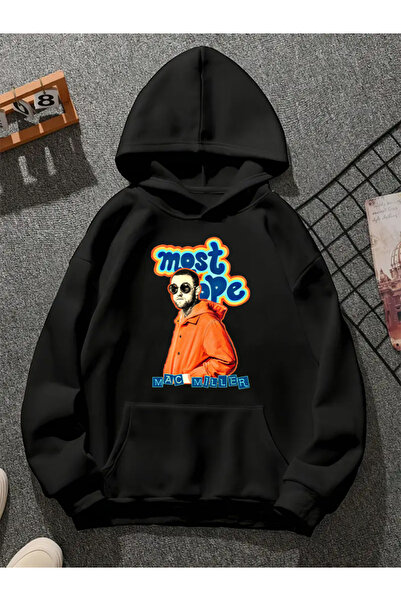 COMVİCHO سترة ماك ميلر v9 ذات القلنسوة المطبوعة باللون الأسود