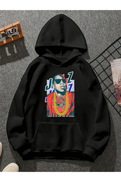 COMVİCHO Jay Z V2 Printed Hooded Black Sweatshirt