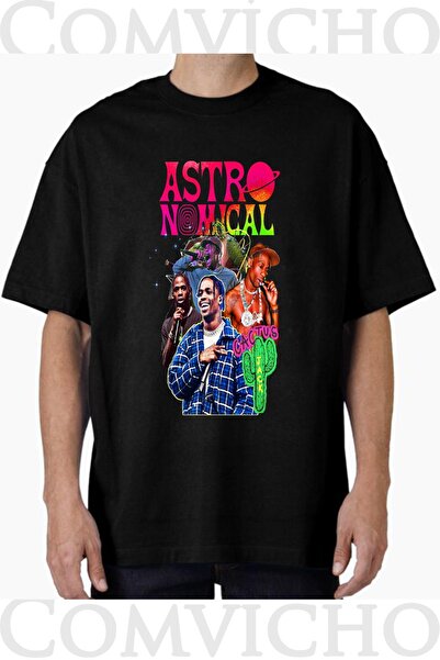 COMVİCHO تي شيرت كبير الحجم مطبوع بتصميم ترافيس سكوت v20 للجنسين