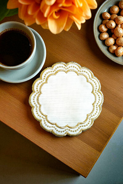 NAKIŞHAN Yellow Daisy Special Embroidered Coffee Presentation Napkin-Gold 6-Pieces