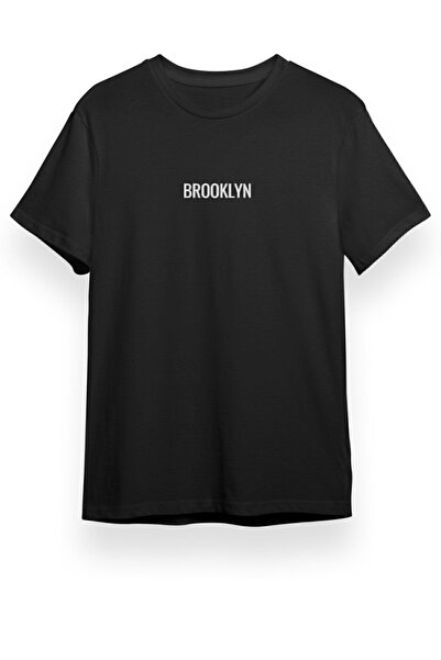 Genel Markalar Unisex Brooklyn Siyah Oversize Bisiklet Yaka Baskılı T-shirt