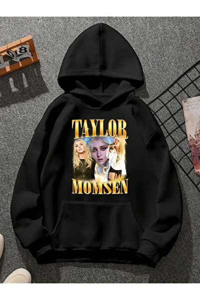 COMVİCHO سويت شيرت أسود بقلنسوة مطبوعة من تايلور مومسن v1