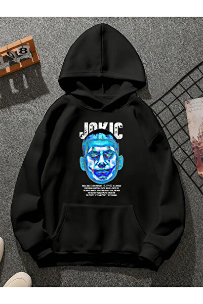 COMVİCHO سويت شيرت أسود بقلنسوة مطبوعة من jokıc v1