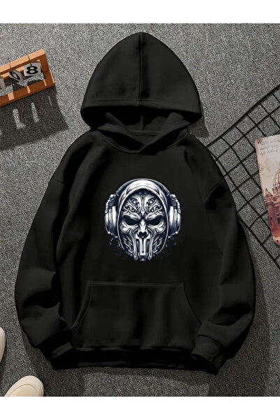 COMVİCHO سويت شيرت أسود بقلنسوة مطبوعة من MASCARA