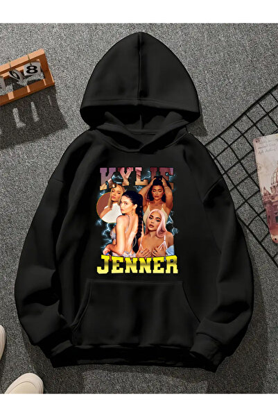 COMVİCHO سويت شيرت أسود بقلنسوة مطبوعة من كايل v2