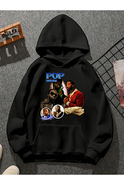 COMVİCHO Pop Smoke V4 Printed Hooded Black Sweatshirt