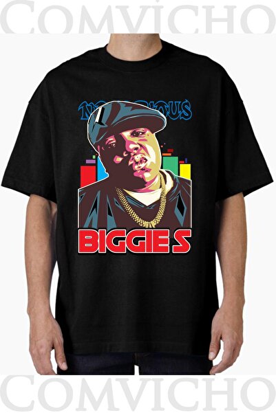 COMVİCHO تي شيرت كبير الحجم مطبوع بتصميم Biggie v4 للجنسين