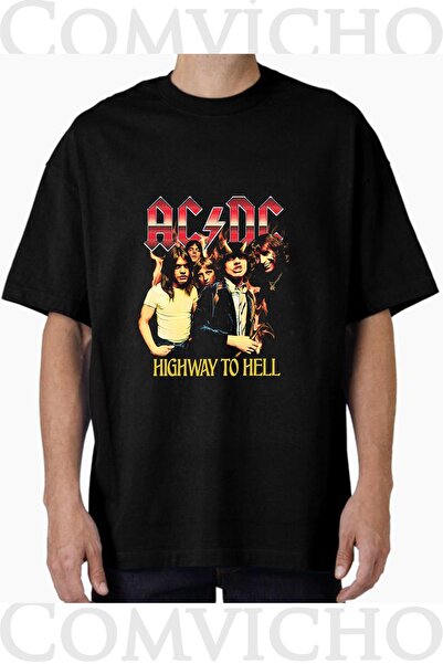 COMVİCHO Unisex Acdc V1 Design Printed Oversize T-Shirt