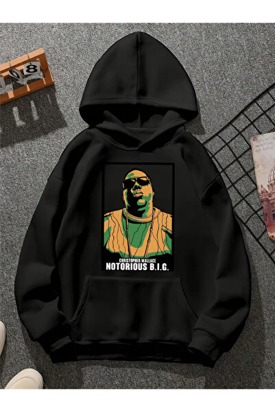 COMVİCHO سويت شيرت أسود بقلنسوة مطبوعة من biggie v10
