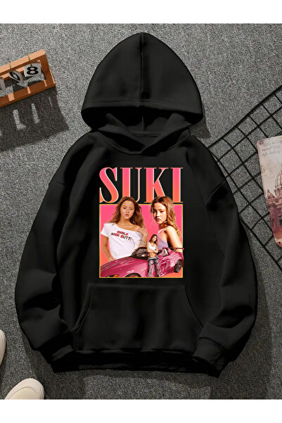 COMVİCHO سويت شيرت أسود بقلنسوة مطبوعة من sukı v1