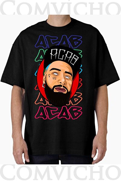 COMVİCHO تي شيرت مطبوع بتصميم Unisex acab v1 مقاس كبير