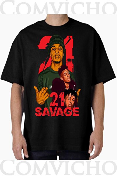COMVİCHO Unisex 21 Savage V1 Design Printed Oversize T-Shirt