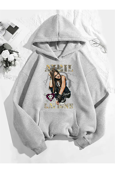 COMVİCHO سويت شيرت رمادي بقلنسوة مطبوعة من أفريل لافينج v2