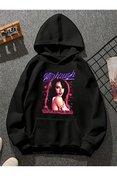 COMVİCHO Airbrush V1 Printed Hooded Black Sweatshirt