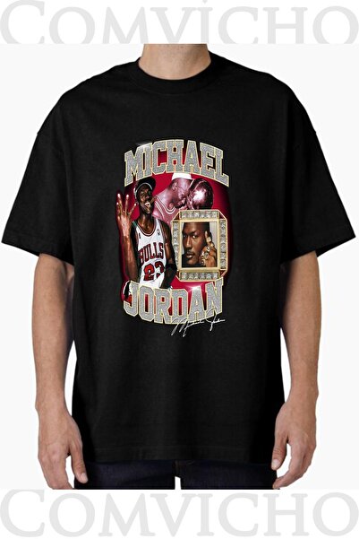 COMVİCHO Unisex mıchael jordan v1 Tasarım Baskılı Oversize Tişört
