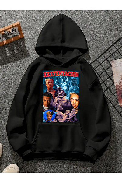 COMVİCHO Xxxtentacion V5 Printed Hooded Black Sweatshirt
