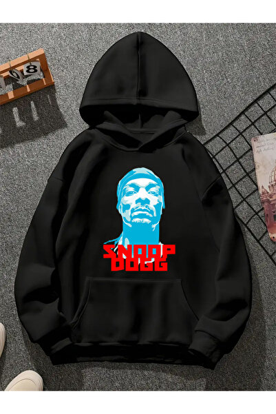 COMVİCHO سويت شيرت أسود بقلنسوة مطبوعة من snoop dogg v7