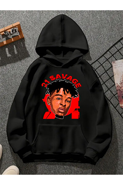 COMVİCHO 21 سافاج v4 سويت شيرت أسود مطبوع عليه هوديي