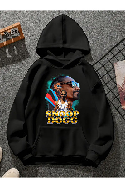 COMVİCHO سويت شيرت أسود بقلنسوة مطبوعة من snoop dogg v15