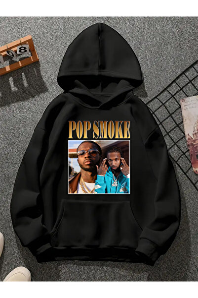 COMVİCHO سترة بقلنسوة سوداء مطبوعة من pop smoke v7