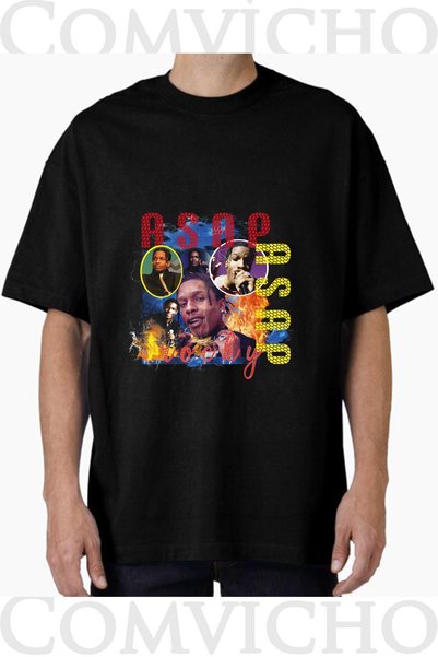 COMVİCHO Unisex Smoke Rocky V6 Design Printed Oversize T-Shirt